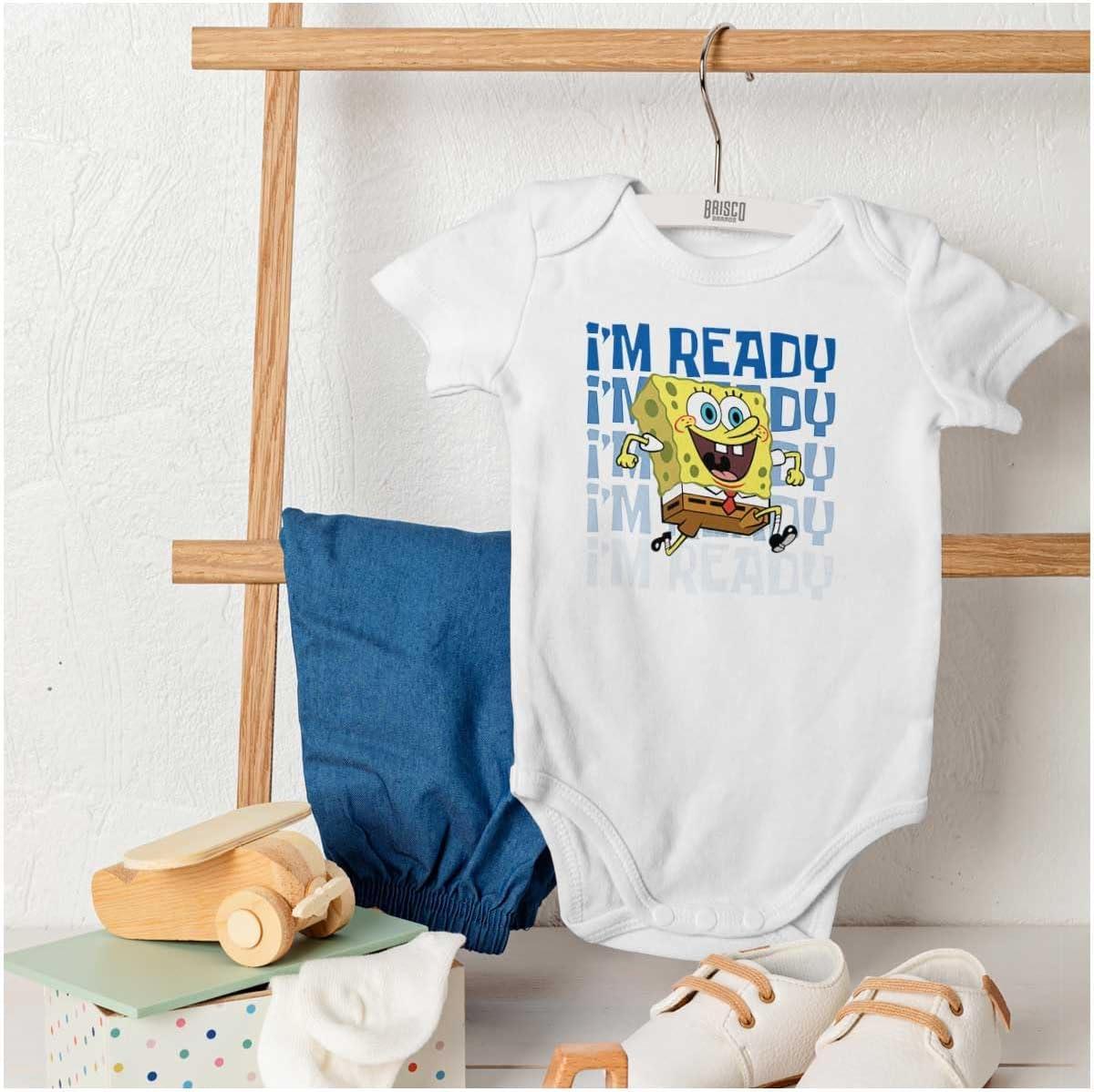 imageBrisco Brands Retro SpongeBob Cartoon Im Ready Baby Romper Boys or GirlsWhite