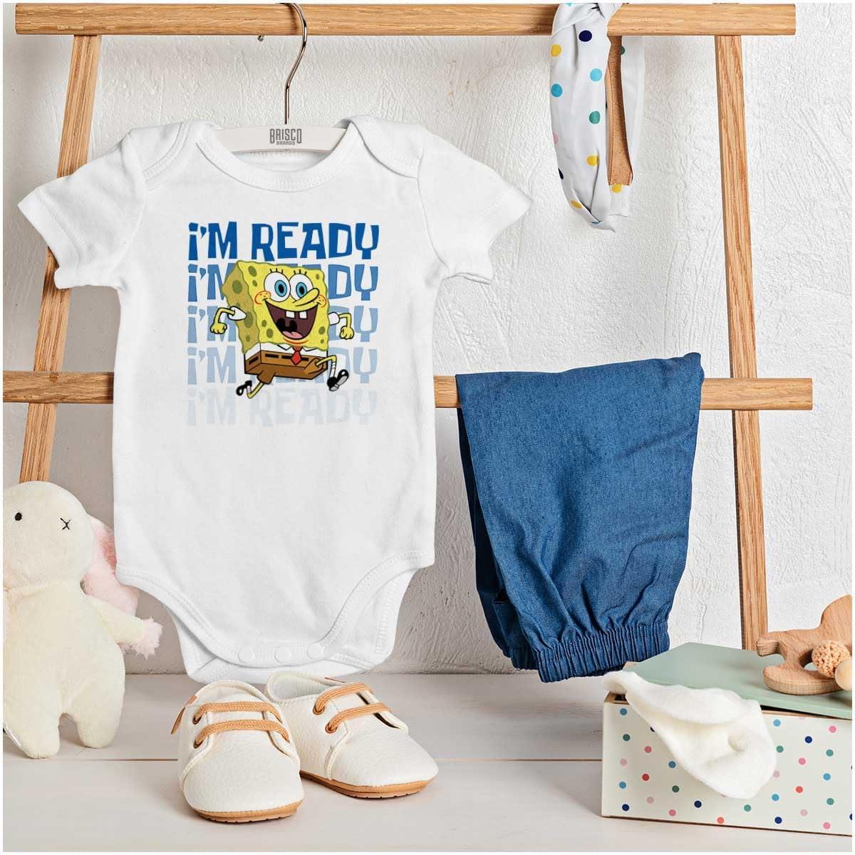 imageBrisco Brands Retro SpongeBob Cartoon Im Ready Baby Romper Boys or GirlsWhite