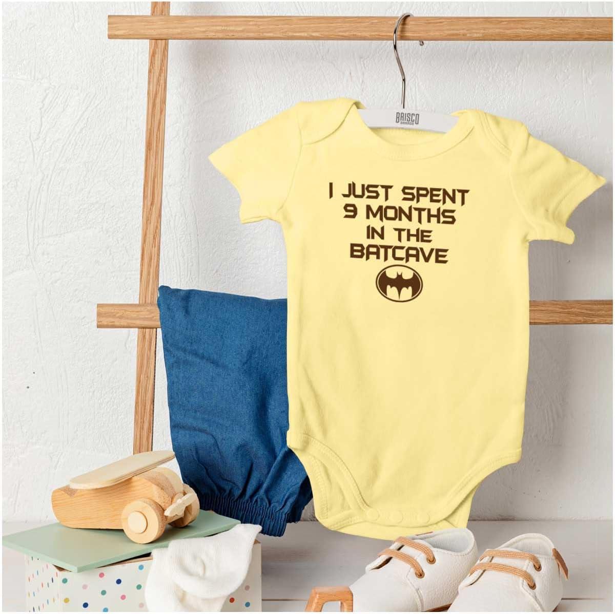 imageBrisco Brands Spent 9 Months in the Cave Superhero Baby Romper Boys or GirlsBanana