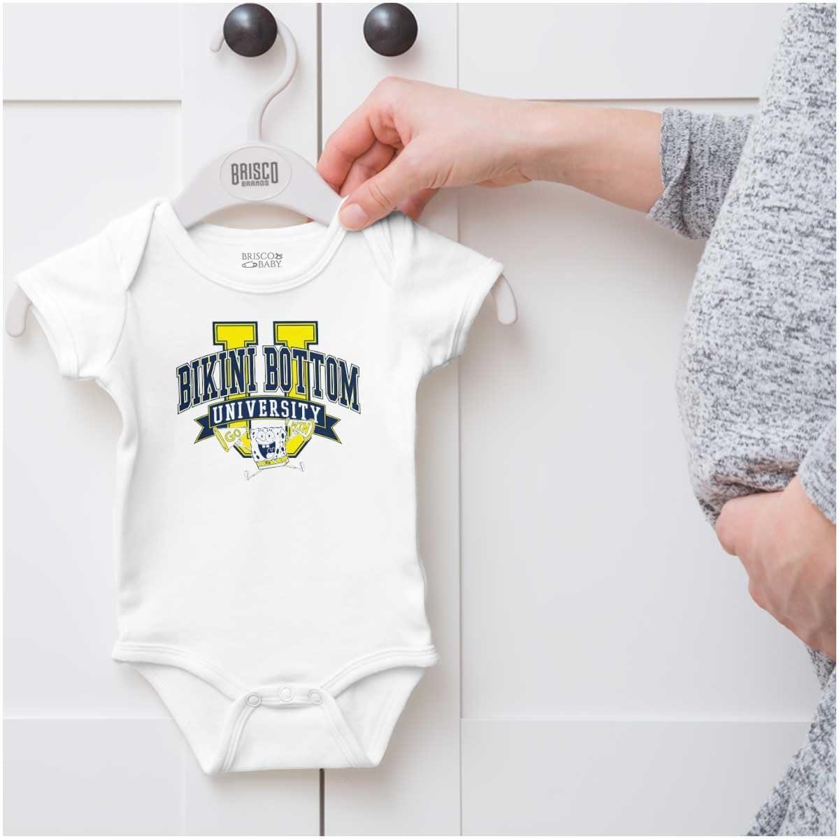 imageBrisco Brands SpongeBob Bikini Bottom University Baby Romper Boys or GirlsWhite