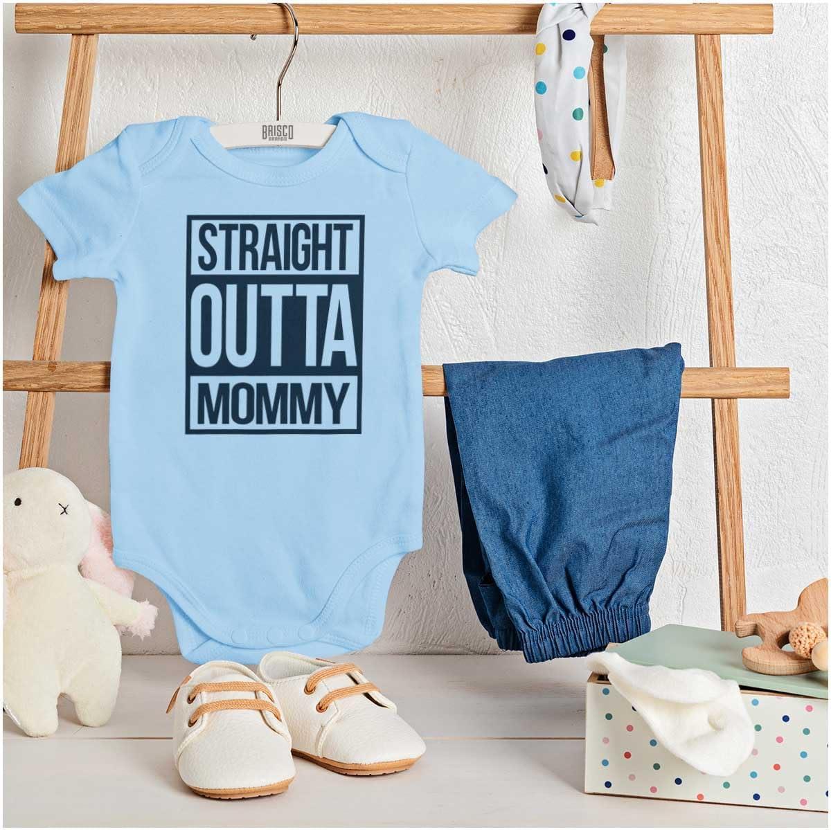 imageBrisco Brands Straight Outta Mommy Hip Hop Baby Romper Boys or GirlsLight Blue