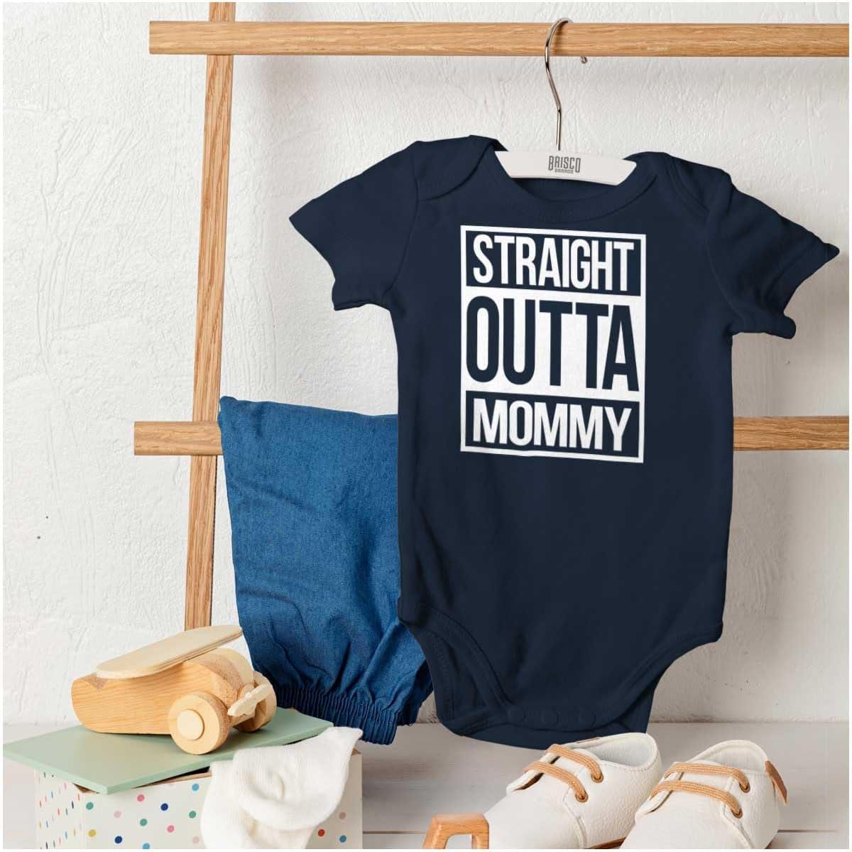 imageBrisco Brands Straight Outta Mommy Hip Hop Baby Romper Boys or GirlsNavy