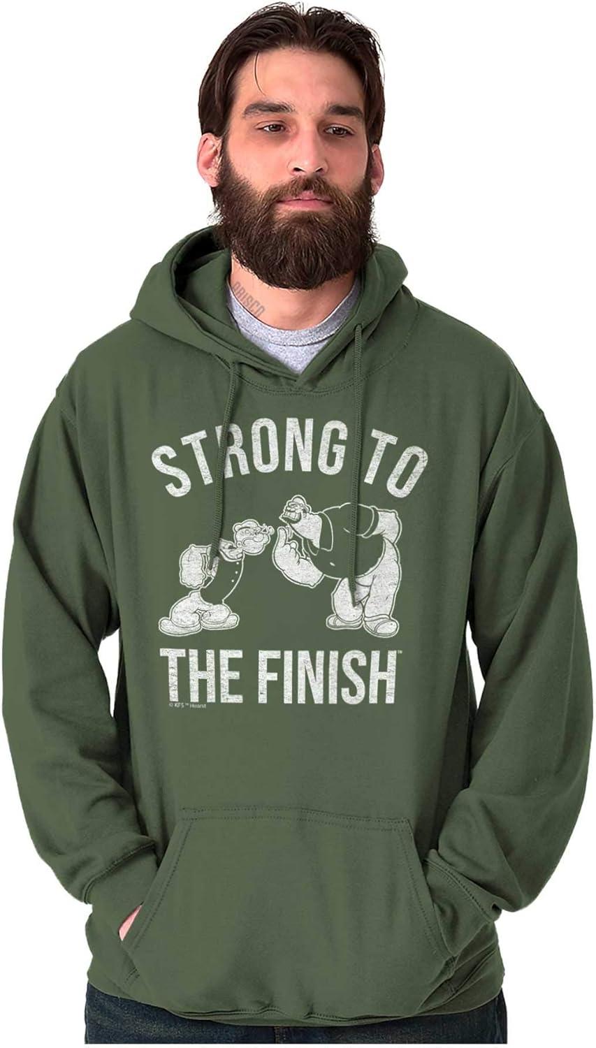 imageBrisco Brands Strong To The Finish Popeye Bluto Hoodie Hooded Sweatshirt MenMilitary Green