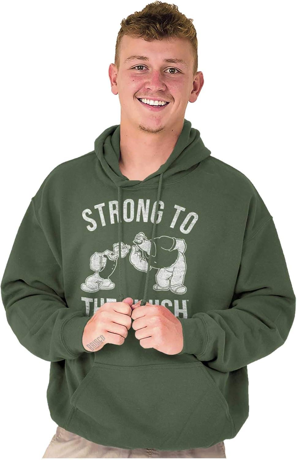 imageBrisco Brands Strong To The Finish Popeye Bluto Hoodie Hooded Sweatshirt MenMilitary Green
