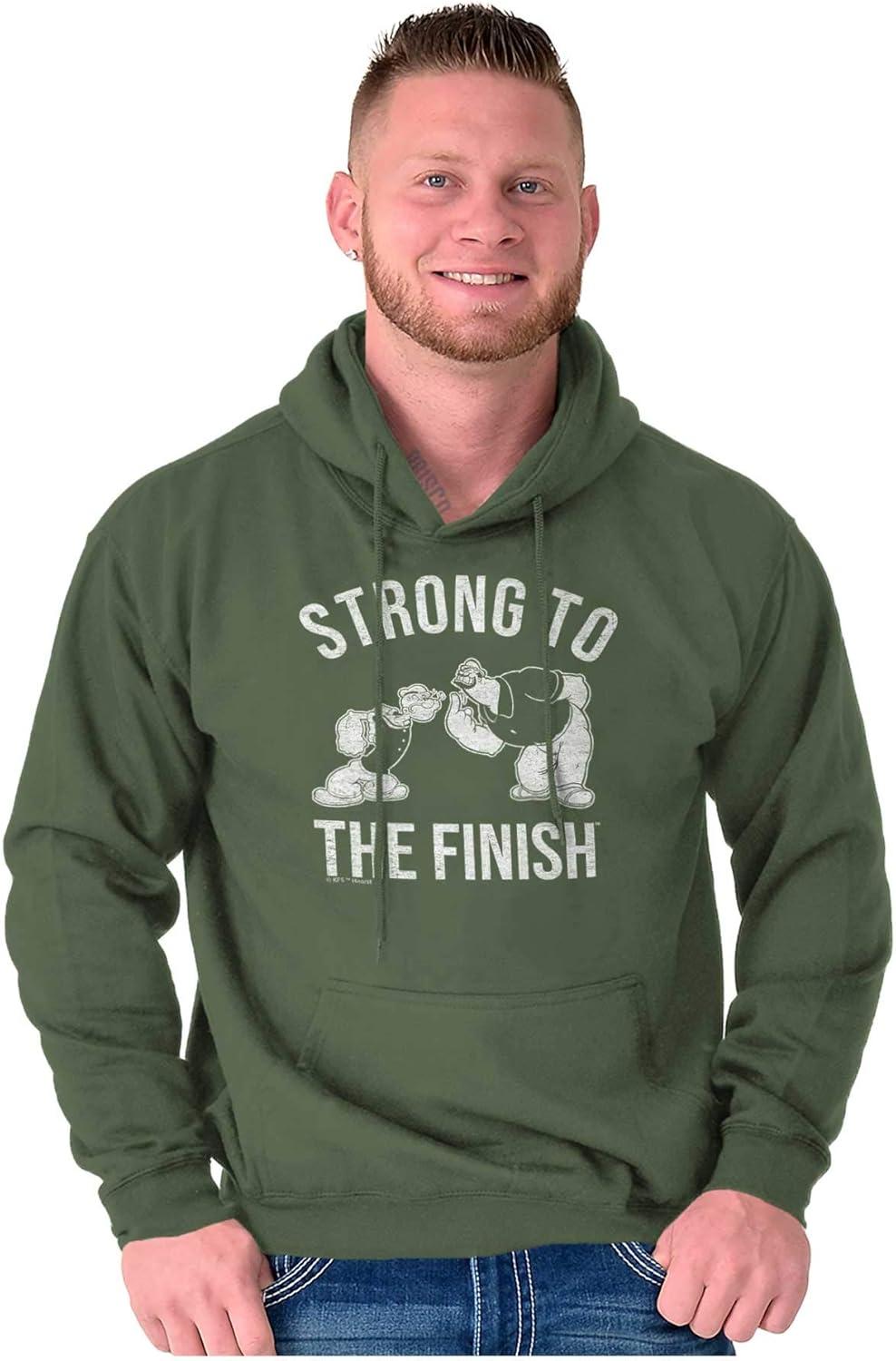 imageBrisco Brands Strong To The Finish Popeye Bluto Hoodie Hooded Sweatshirt MenMilitary Green