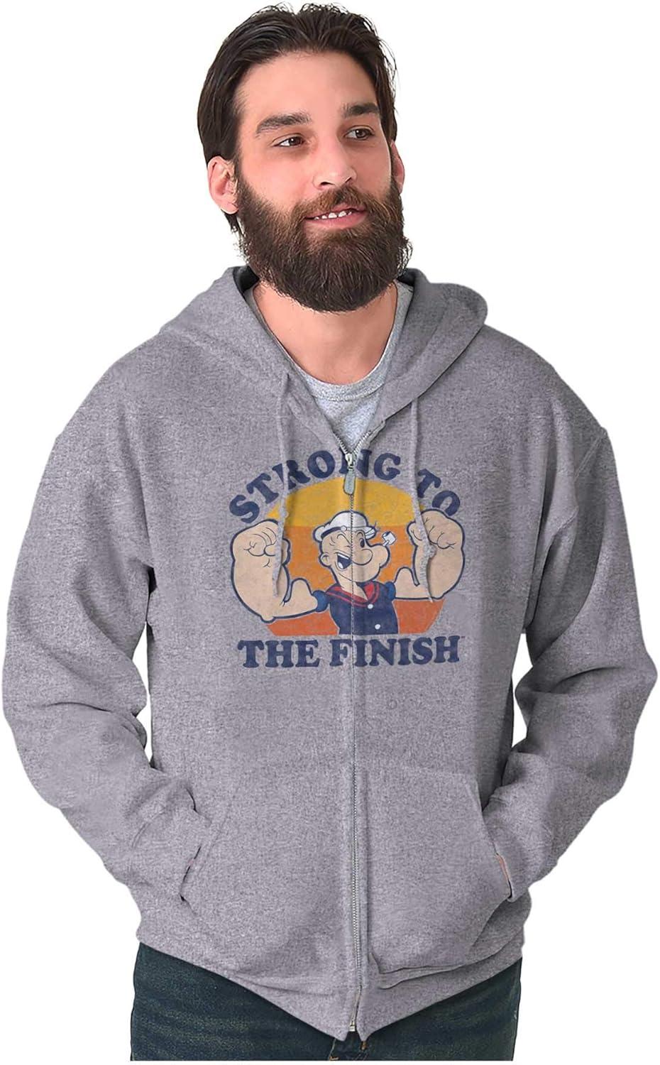 imageBrisco Brands Strong To The Finish Popeye Sailor Zip Up Hoodie Mens WomensSport Grey