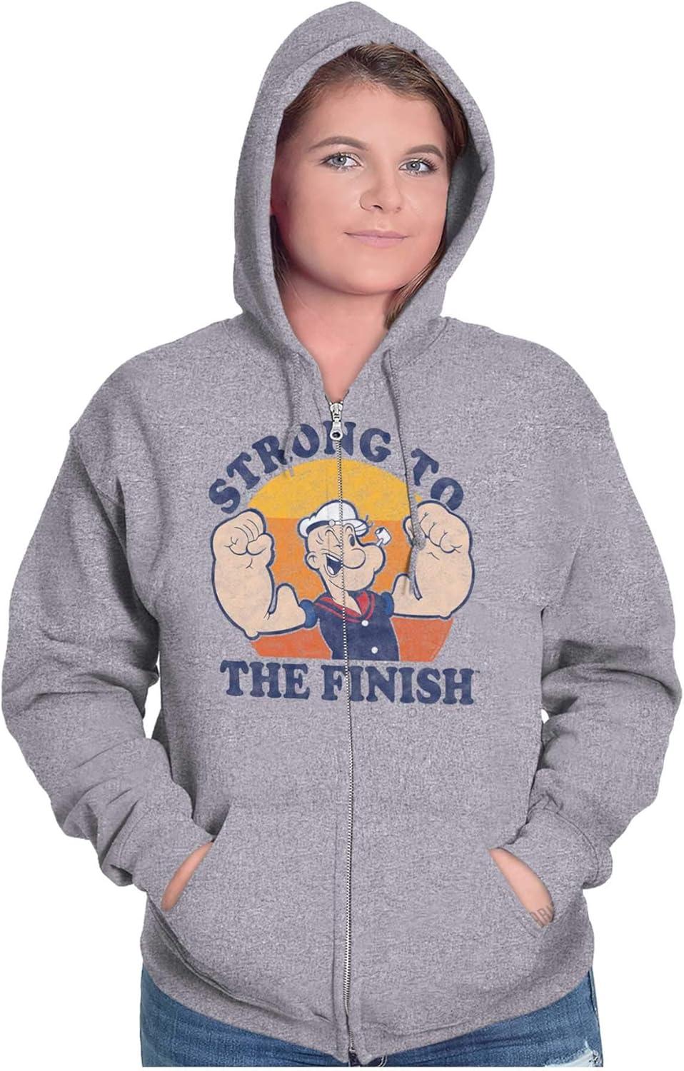 imageBrisco Brands Strong To The Finish Popeye Sailor Zip Up Hoodie Mens WomensSport Grey