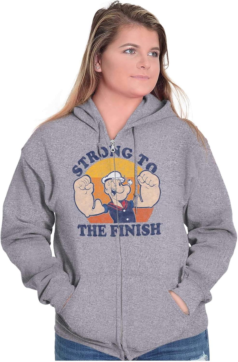 imageBrisco Brands Strong To The Finish Popeye Sailor Zip Up Hoodie Mens WomensSport Grey