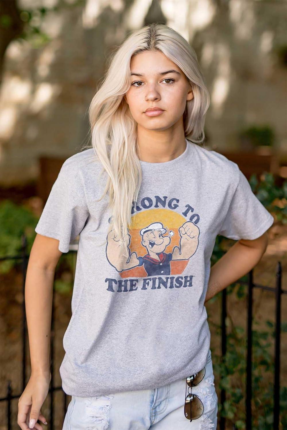 imageBrisco Brands Strong to The Finish Popeye Sailor Graphic T Shirt Men or WomenSport Grey