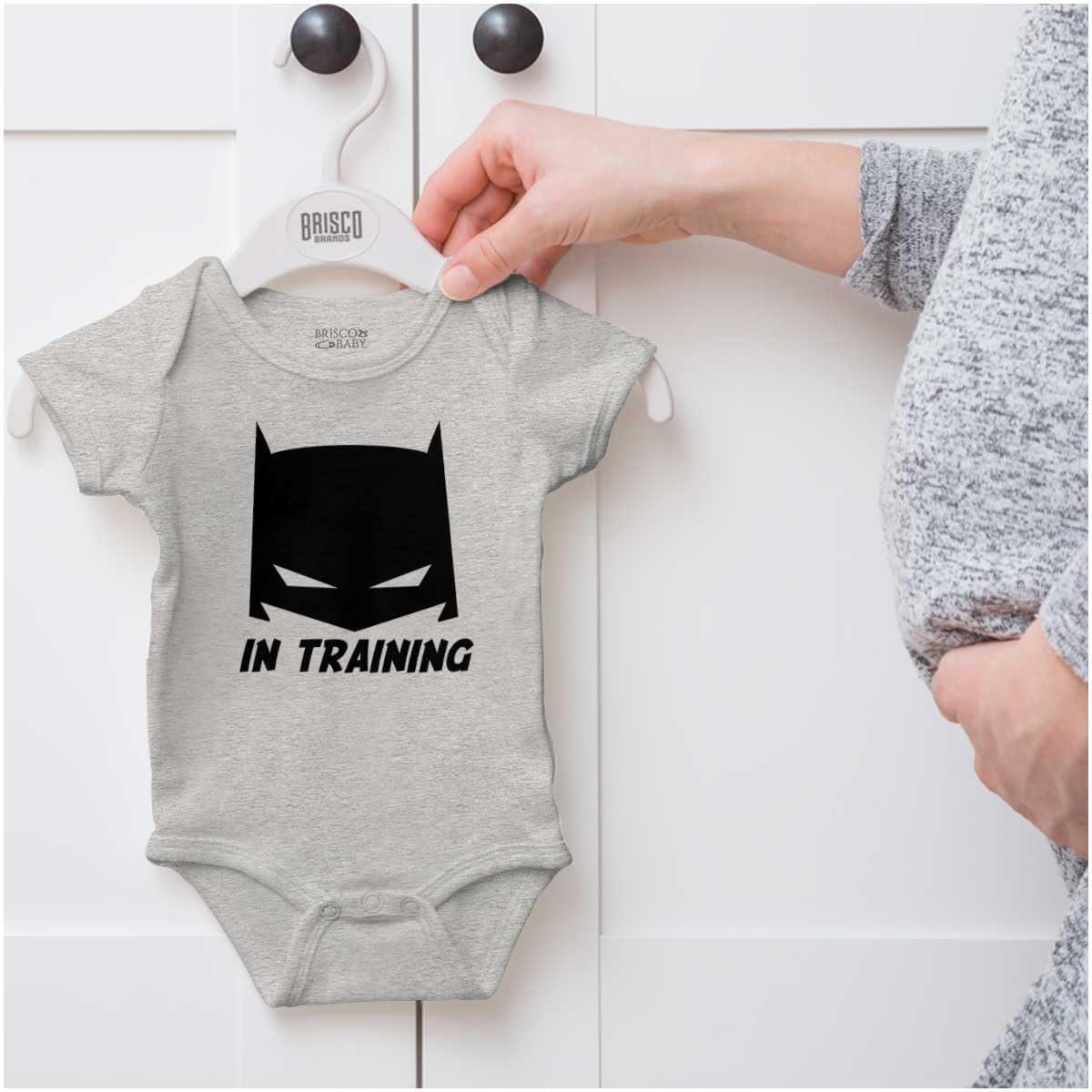 imageBrisco Brands Superhero in Training Dark Baby Romper Boys or GirlsHeather