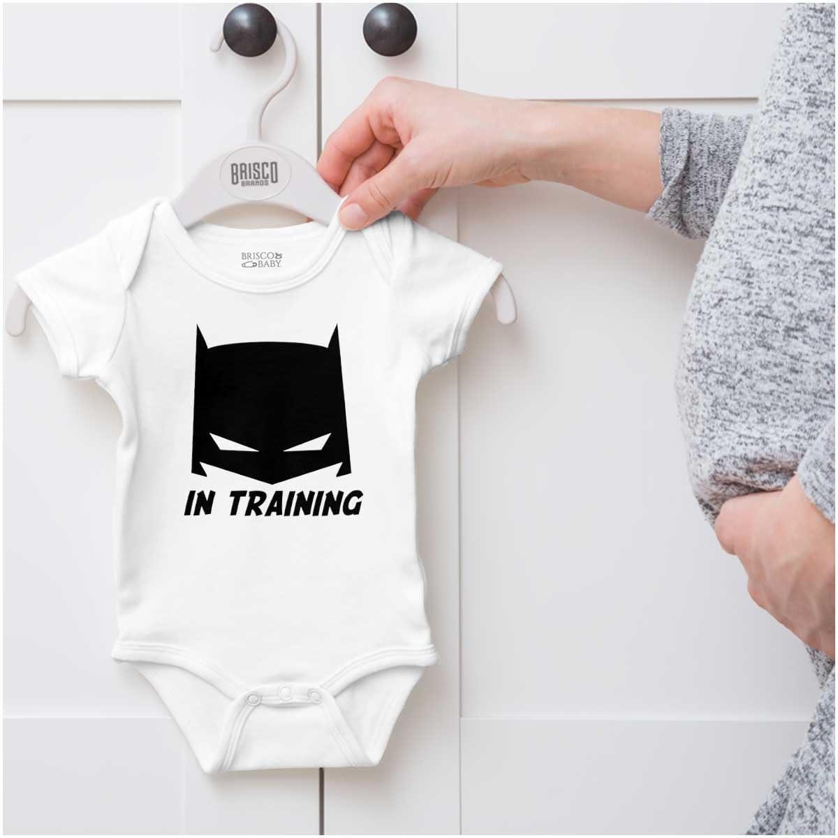 imageBrisco Brands Superhero in Training Dark Baby Romper Boys or GirlsWhite