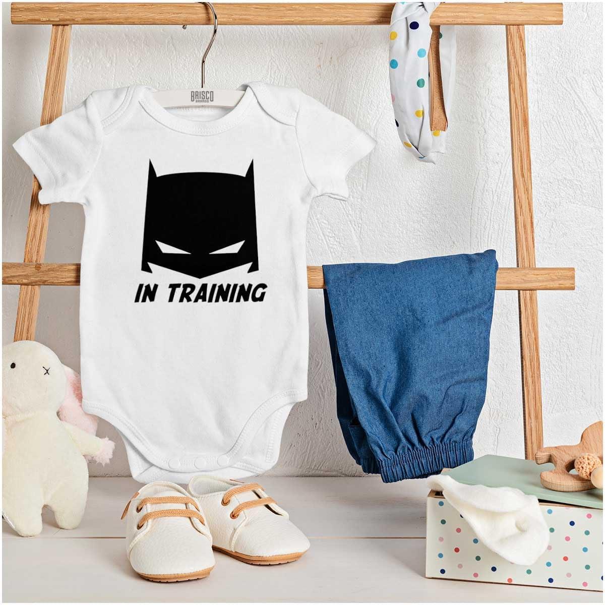 imageBrisco Brands Superhero in Training Dark Baby Romper Boys or GirlsWhite
