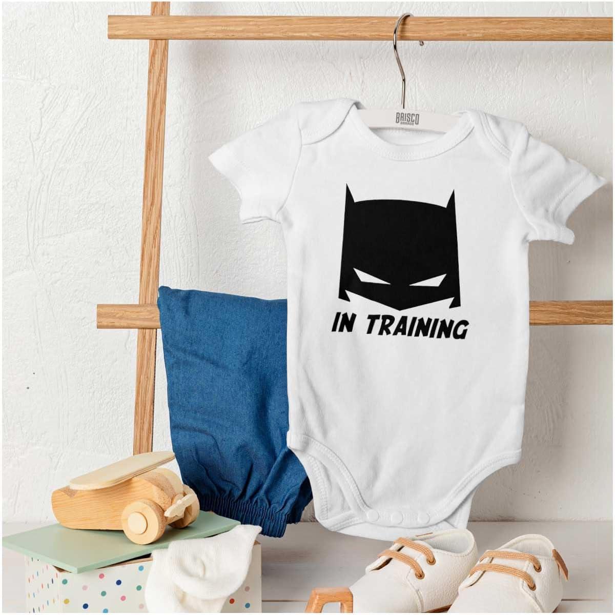 imageBrisco Brands Superhero in Training Dark Baby Romper Boys or GirlsWhite