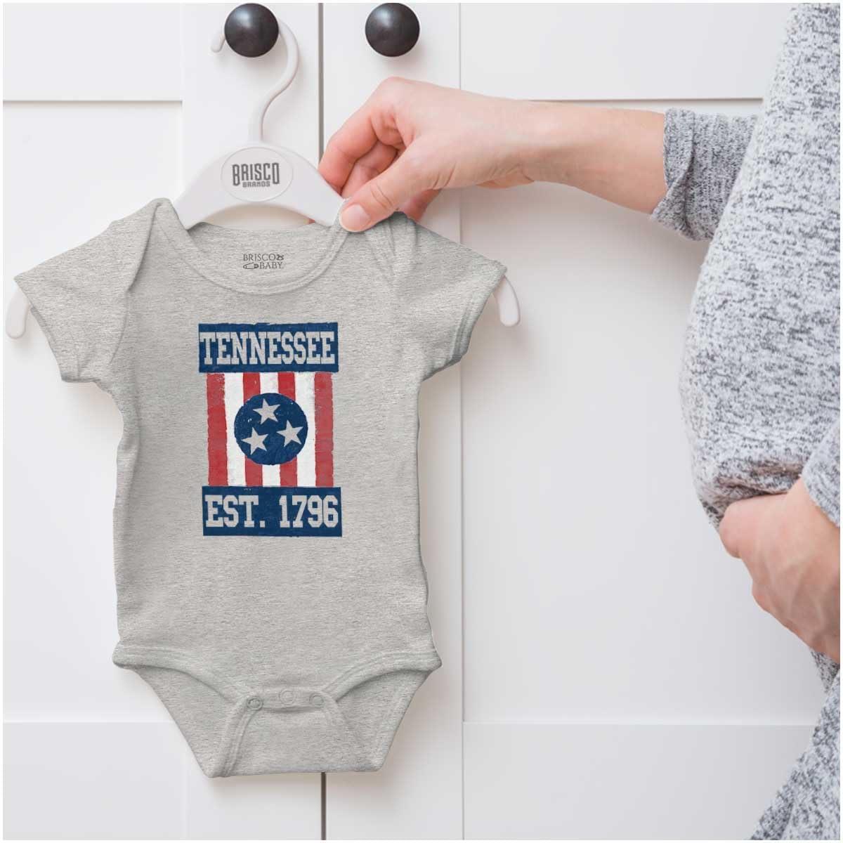 imageBrisco Brands Tennessee Country Southern TN Flag Baby Romper Boys or GirlsHeather