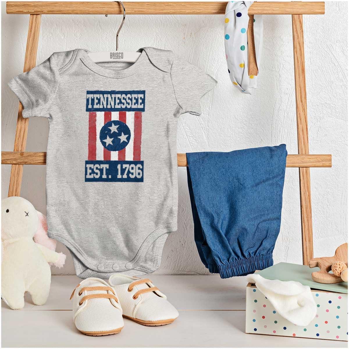 imageBrisco Brands Tennessee Country Southern TN Flag Baby Romper Boys or GirlsHeather