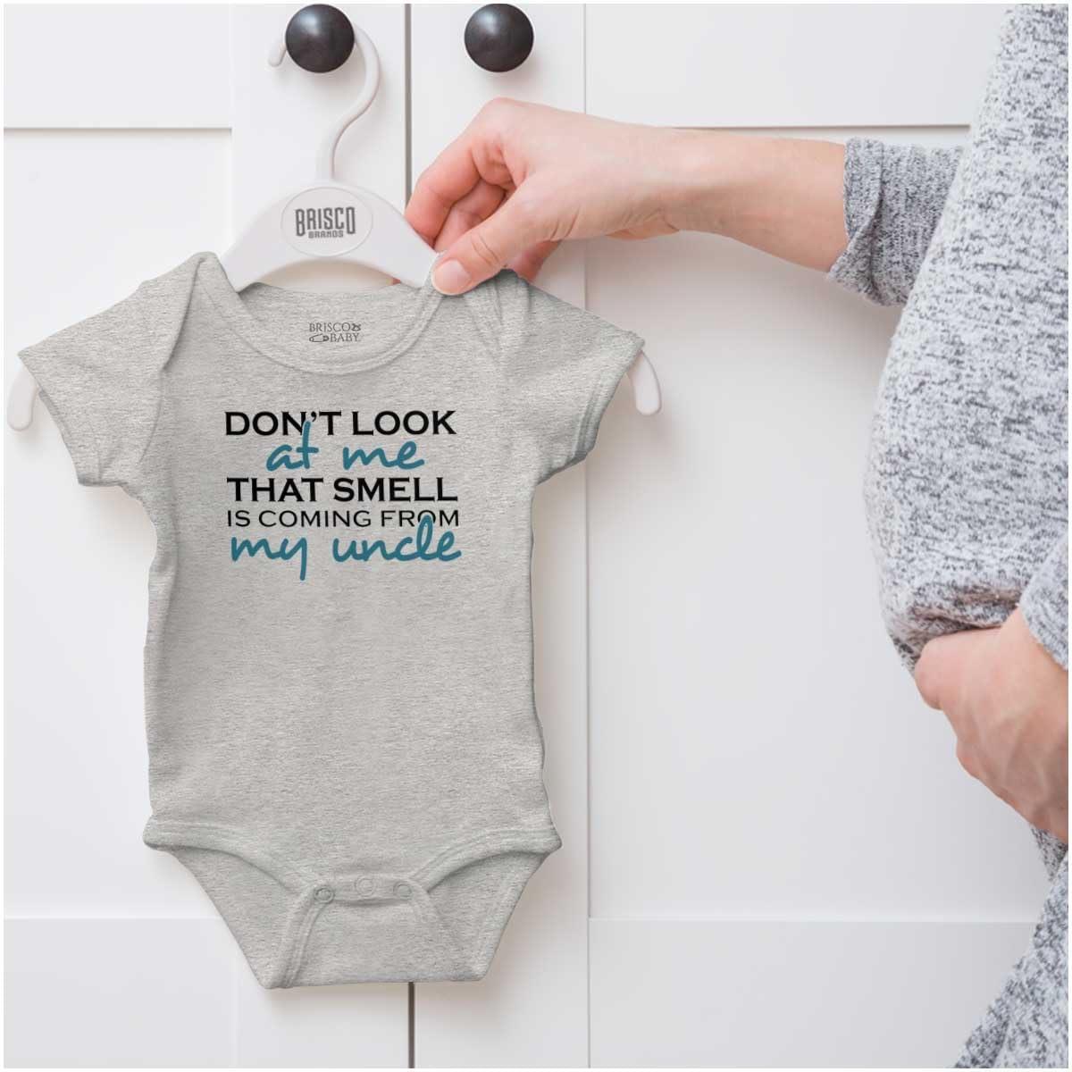 imageBrisco Brands That Smell is Coming From My Uncle Baby Romper Boys or GirlsHeather