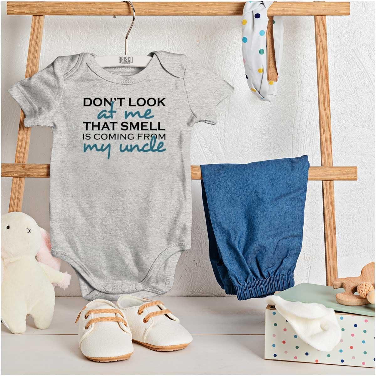 imageBrisco Brands That Smell is Coming From My Uncle Baby Romper Boys or GirlsHeather