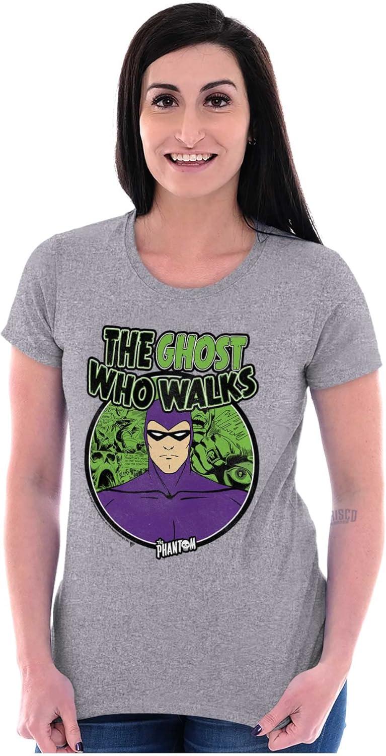 imageBrisco Brands The Phantom Ghost Who Walks Womens Slim Fit Graphic TeeSport Grey