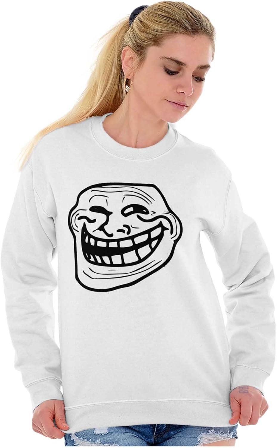 imageBrisco Brands Troll Face Original Meme Smile Mad Sweatshirt for Men or WomenWhite