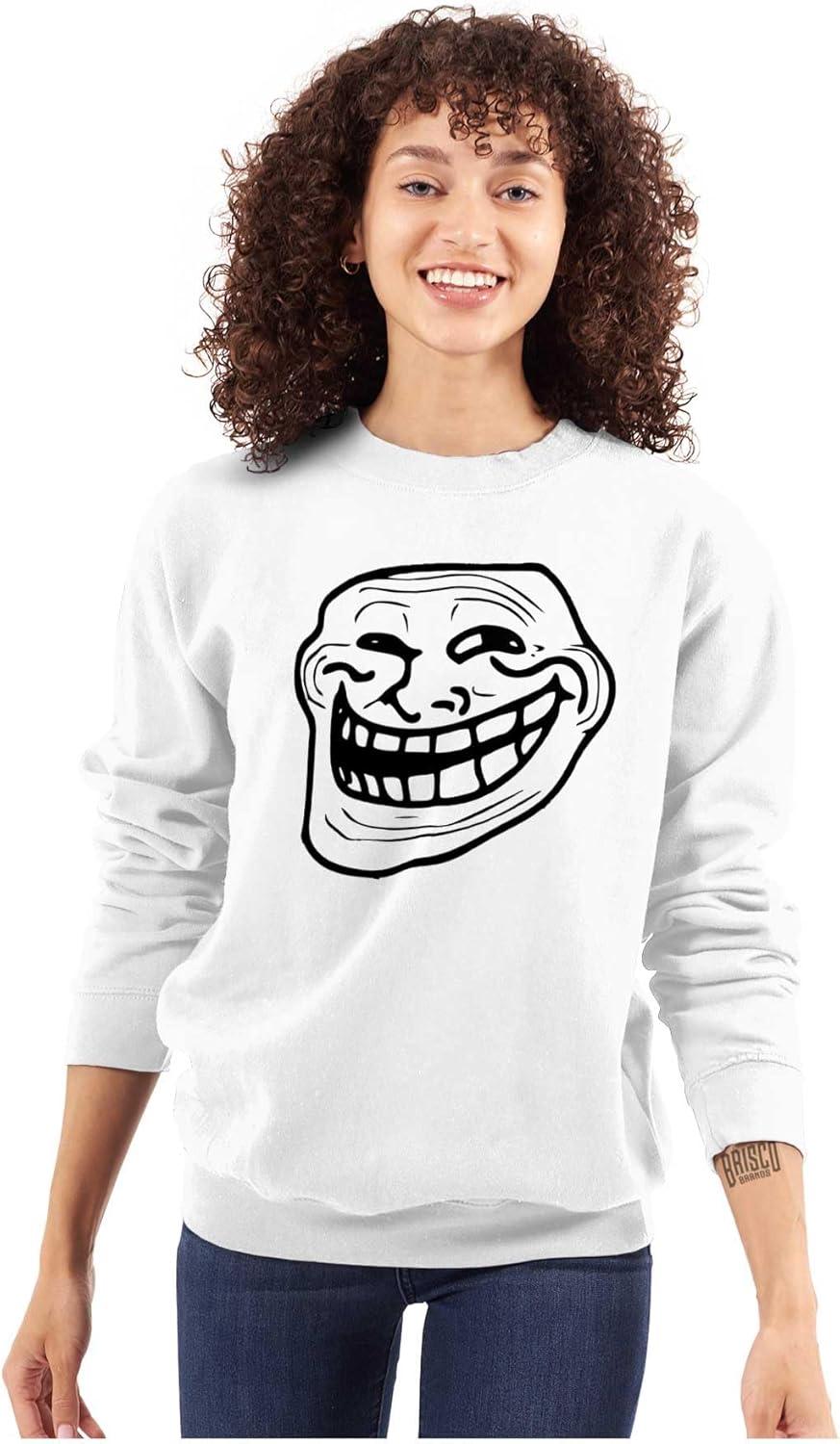 imageBrisco Brands Troll Face Original Meme Smile Mad Sweatshirt for Men or WomenWhite