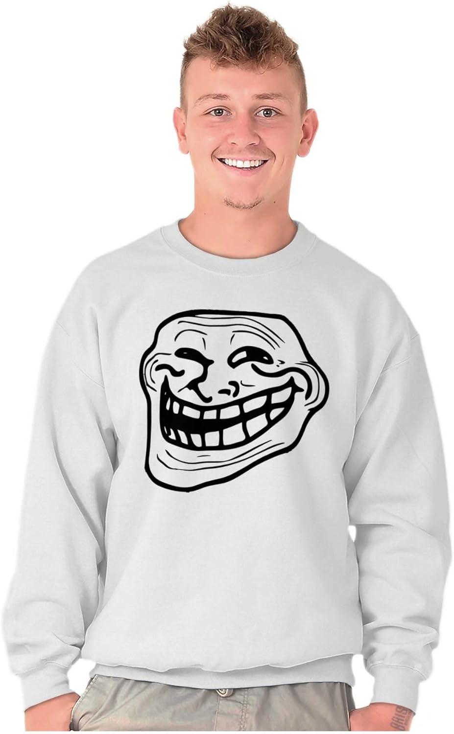 imageBrisco Brands Troll Face Original Meme Smile Mad Sweatshirt for Men or WomenWhite