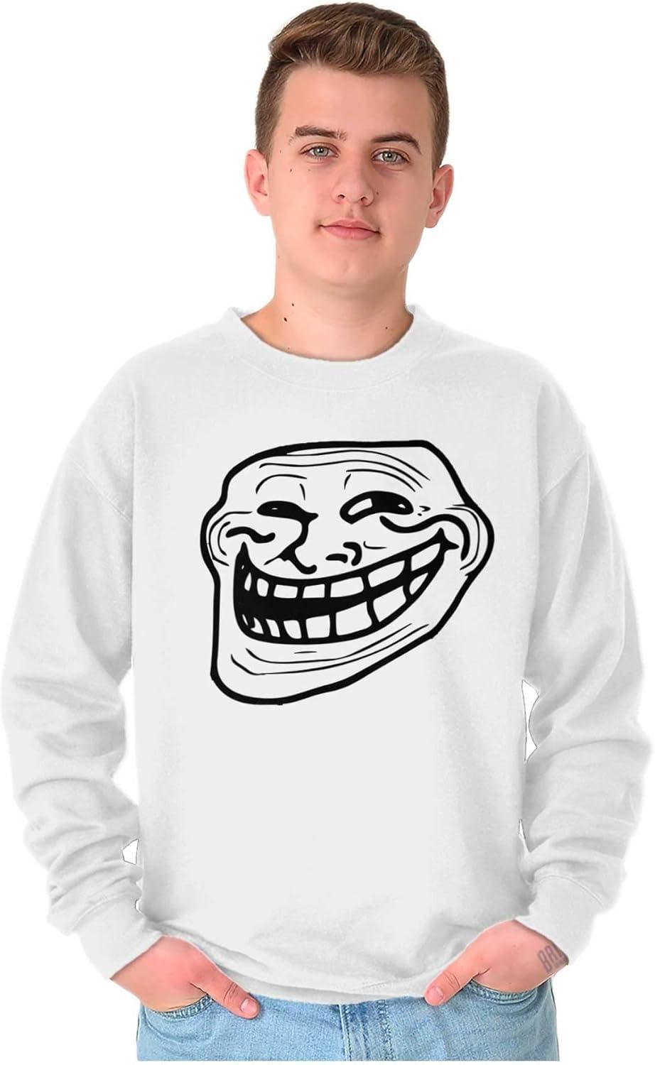 imageBrisco Brands Troll Face Original Meme Smile Mad Sweatshirt for Men or WomenWhite