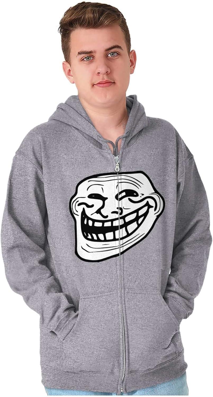 imageBrisco Brands Troll Face Original Meme Smile Mad Zip Up Hoodie Mens WomensSport Grey