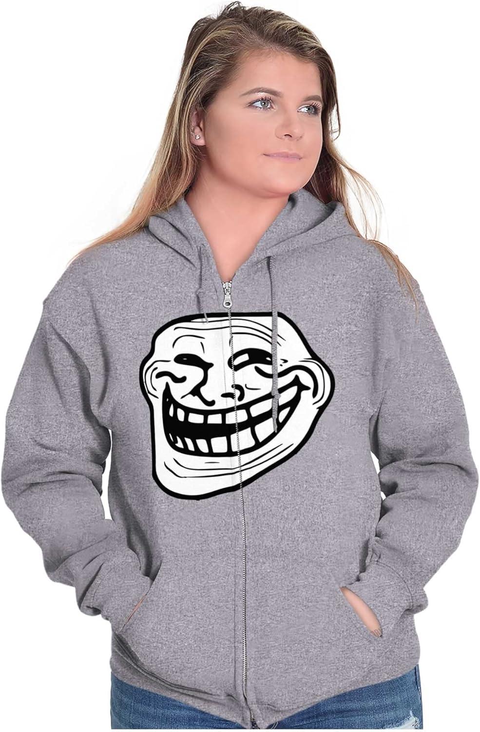 imageBrisco Brands Troll Face Original Meme Smile Mad Zip Up Hoodie Mens WomensSport Grey
