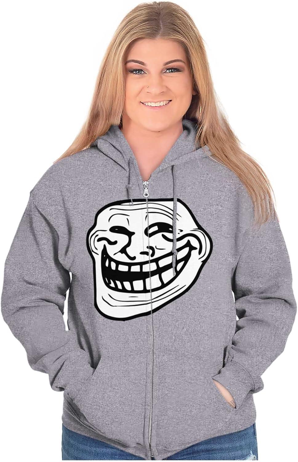 imageBrisco Brands Troll Face Original Meme Smile Mad Zip Up Hoodie Mens WomensSport Grey