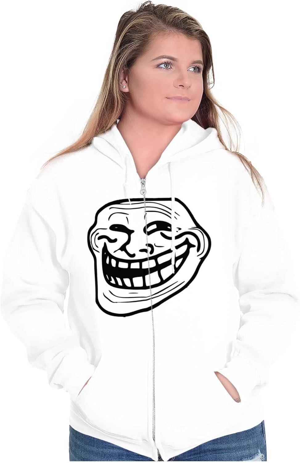 imageBrisco Brands Troll Face Original Meme Smile Mad Zip Up Hoodie Mens WomensWhite