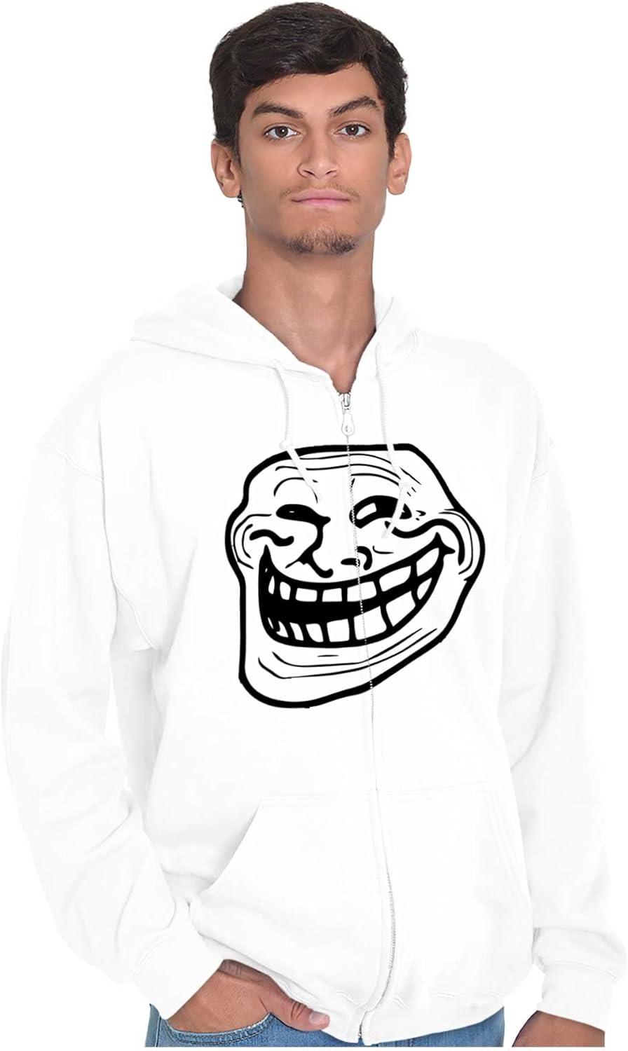 imageBrisco Brands Troll Face Original Meme Smile Mad Zip Up Hoodie Mens WomensWhite