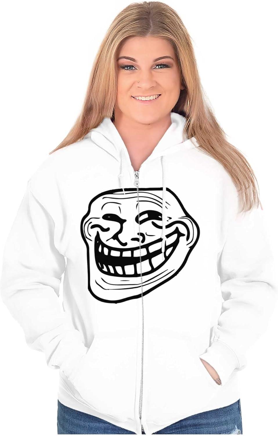 imageBrisco Brands Troll Face Original Meme Smile Mad Zip Up Hoodie Mens WomensWhite