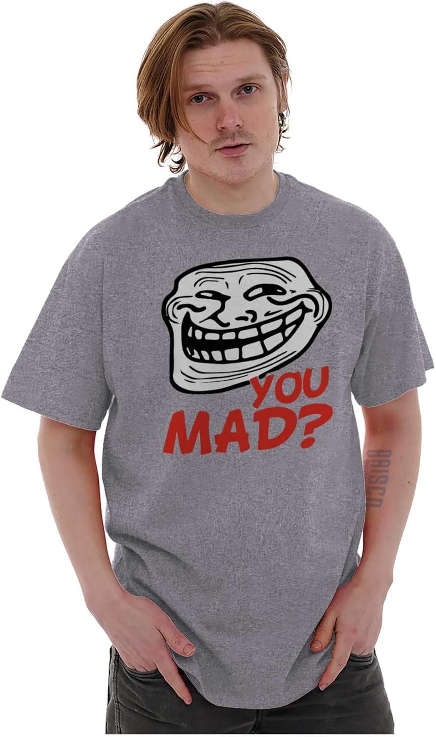 imageBrisco Brands Troll Face You Mad Trollface Meme Graphic T Shirt Men or WomenSport Grey