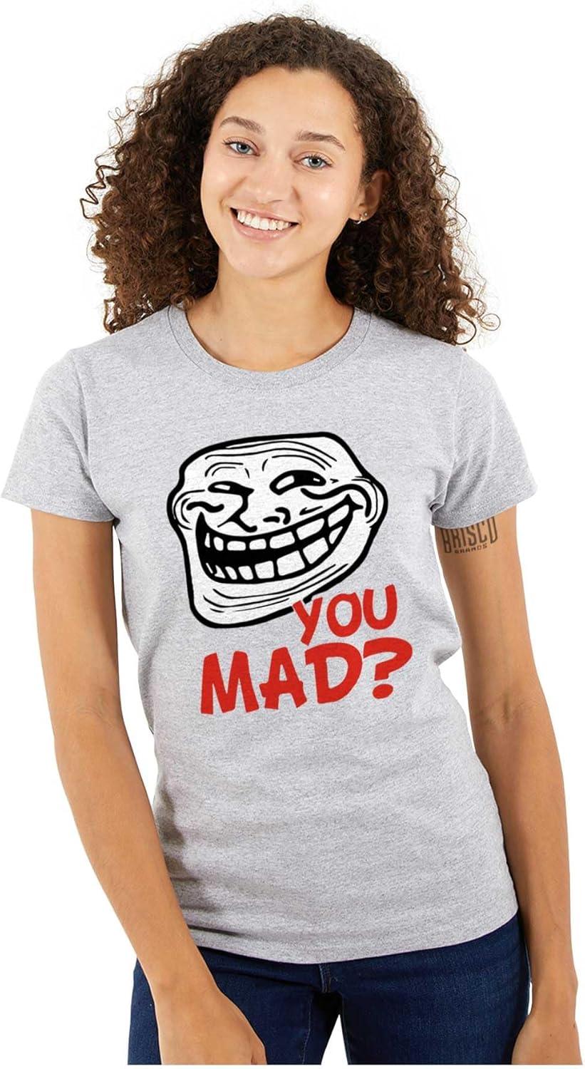 imageBrisco Brands Troll Face You Mad Trollface Meme Womens Slim Fit Graphic TeeSport Grey