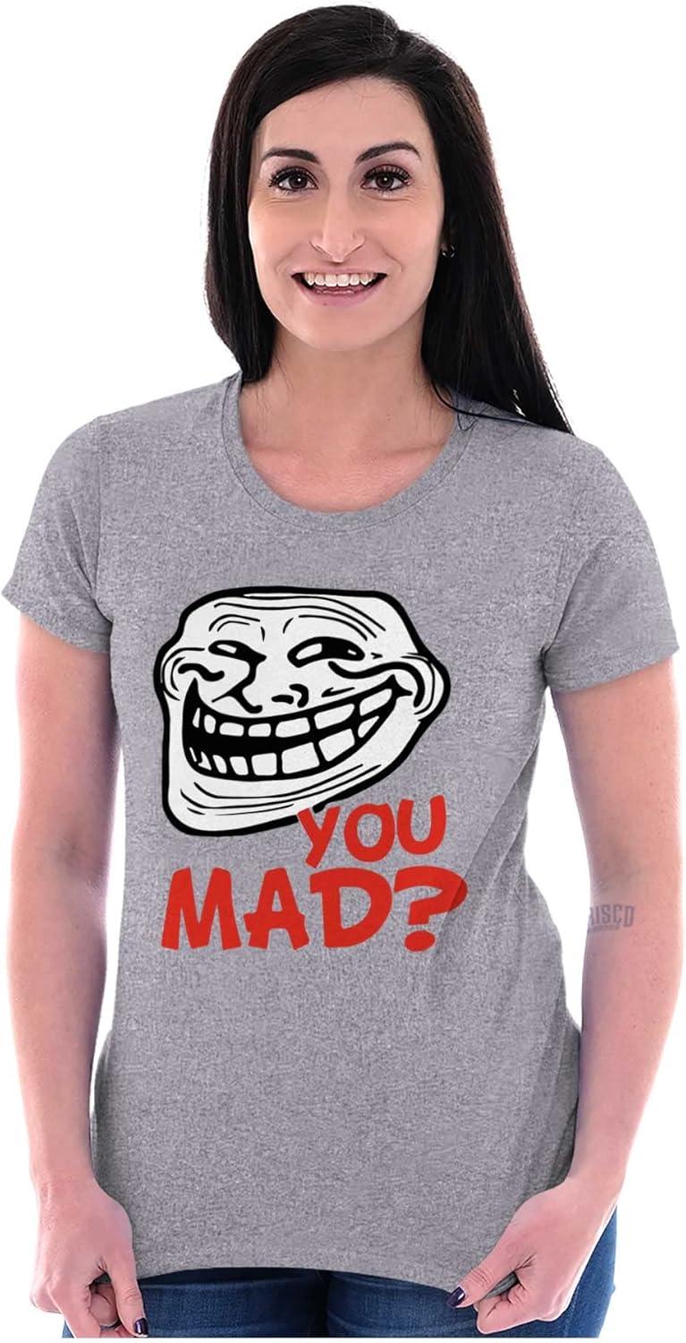 imageBrisco Brands Troll Face You Mad Trollface Meme Womens Slim Fit Graphic TeeSport Grey