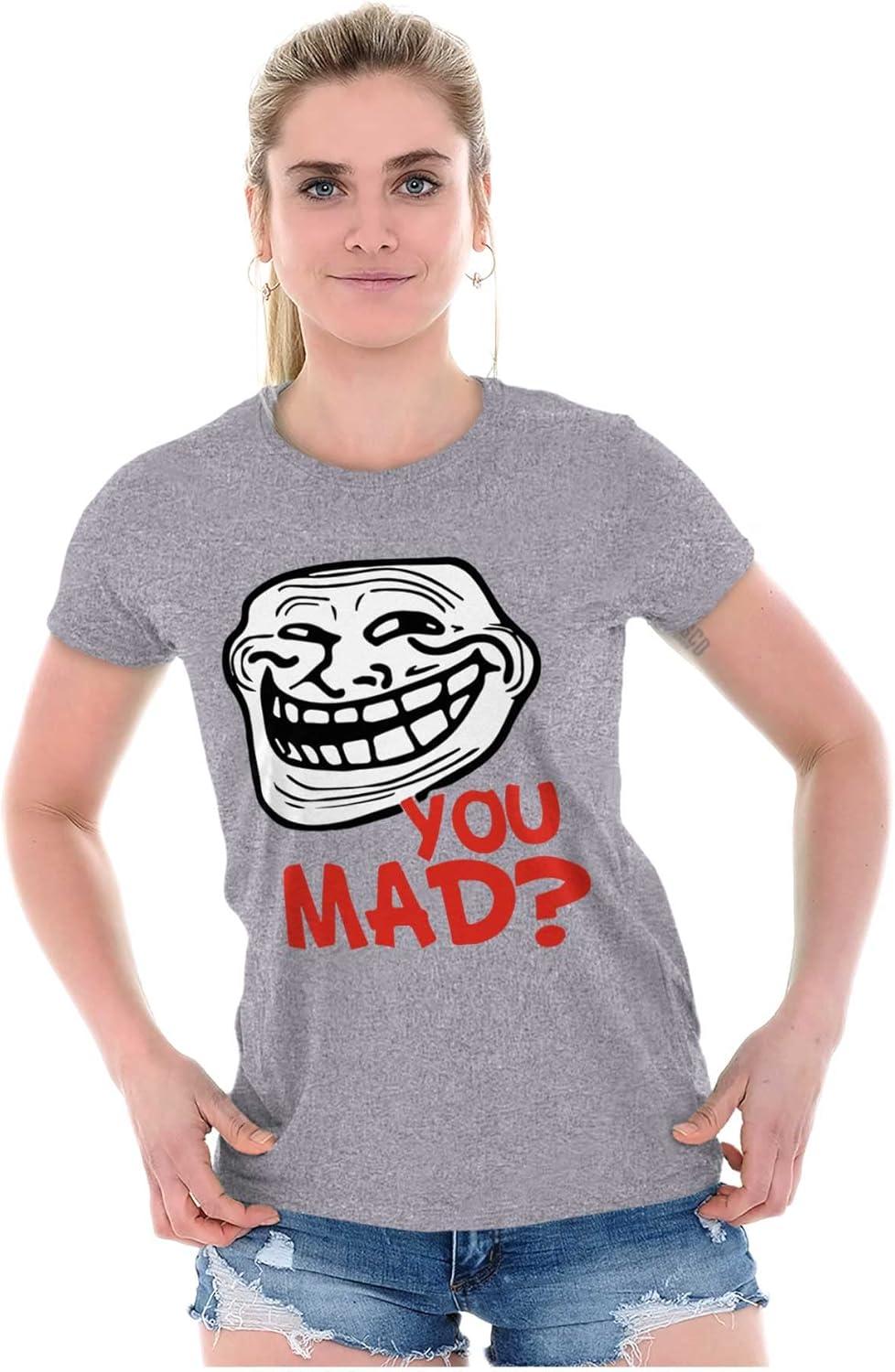 imageBrisco Brands Troll Face You Mad Trollface Meme Womens Slim Fit Graphic TeeSport Grey