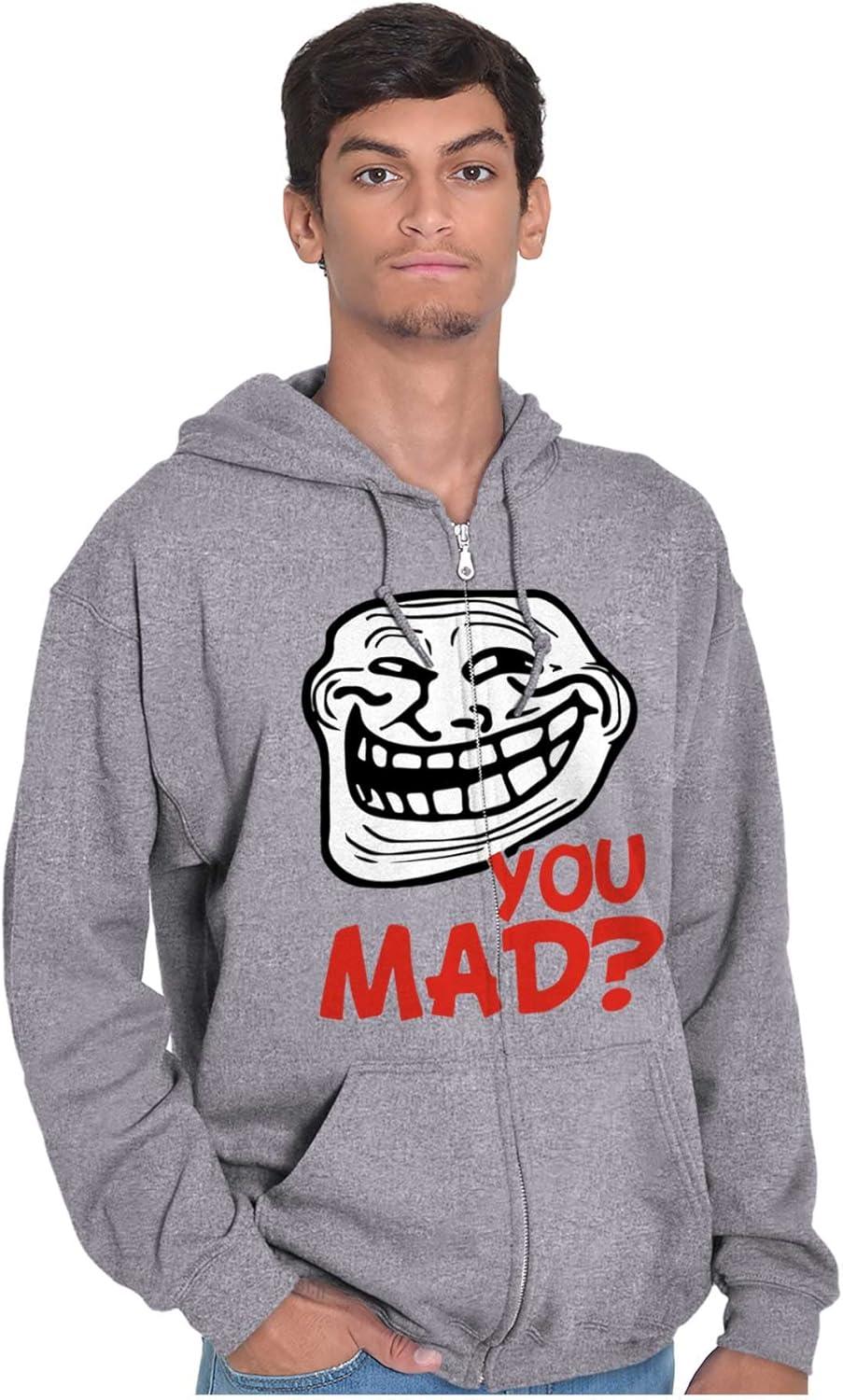 imageBrisco Brands Troll Face You Mad Trollface Meme Zip Up Hoodie Mens WomensSport Grey