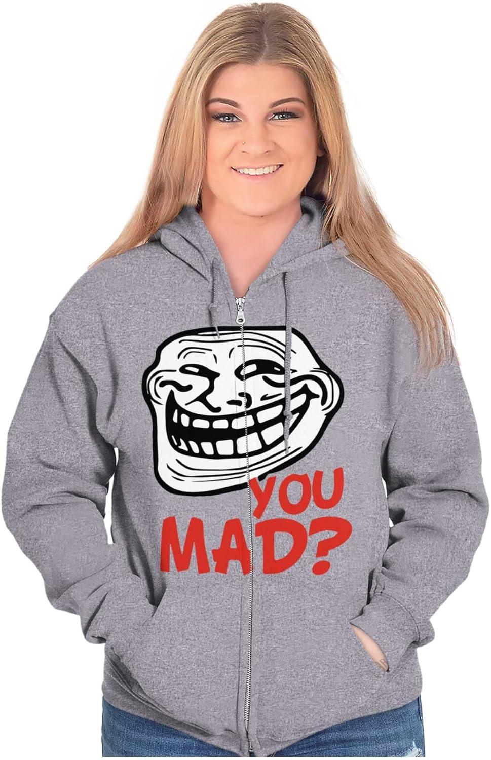 imageBrisco Brands Troll Face You Mad Trollface Meme Zip Up Hoodie Mens WomensSport Grey
