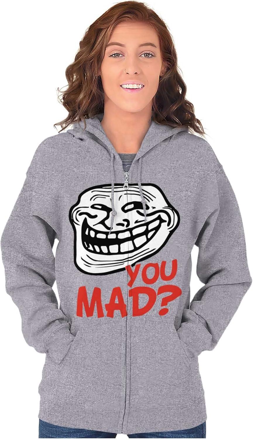 imageBrisco Brands Troll Face You Mad Trollface Meme Zip Up Hoodie Mens WomensSport Grey