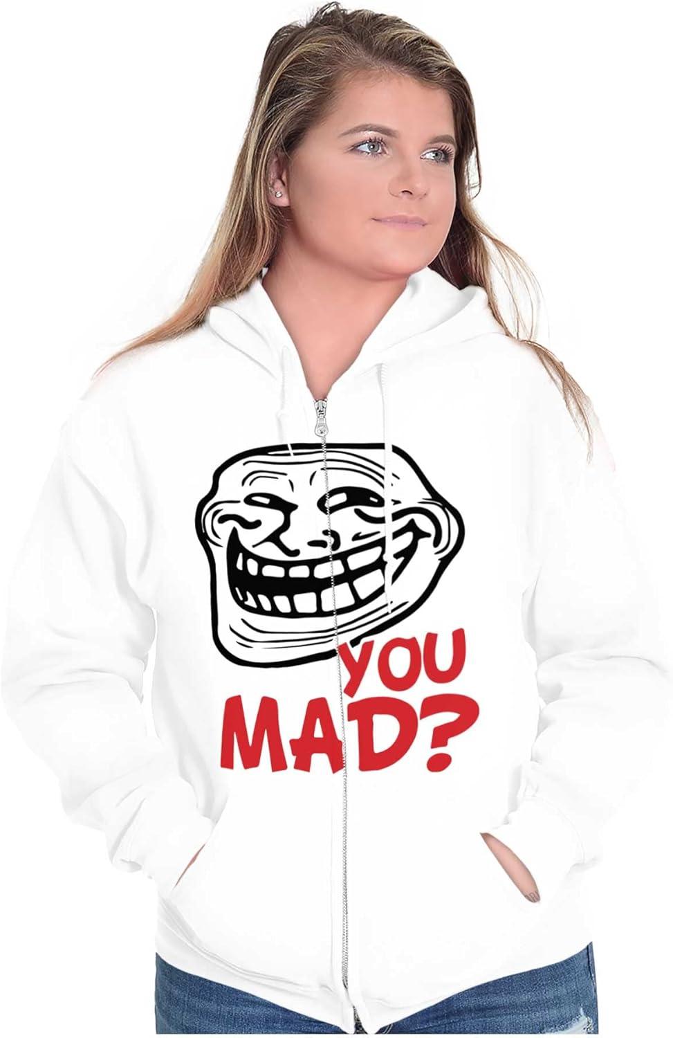 imageBrisco Brands Troll Face You Mad Trollface Meme Zip Up Hoodie Mens WomensWhite