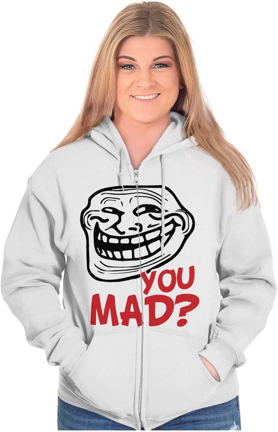 imageBrisco Brands Troll Face You Mad Trollface Meme Zip Up Hoodie Mens WomensWhite