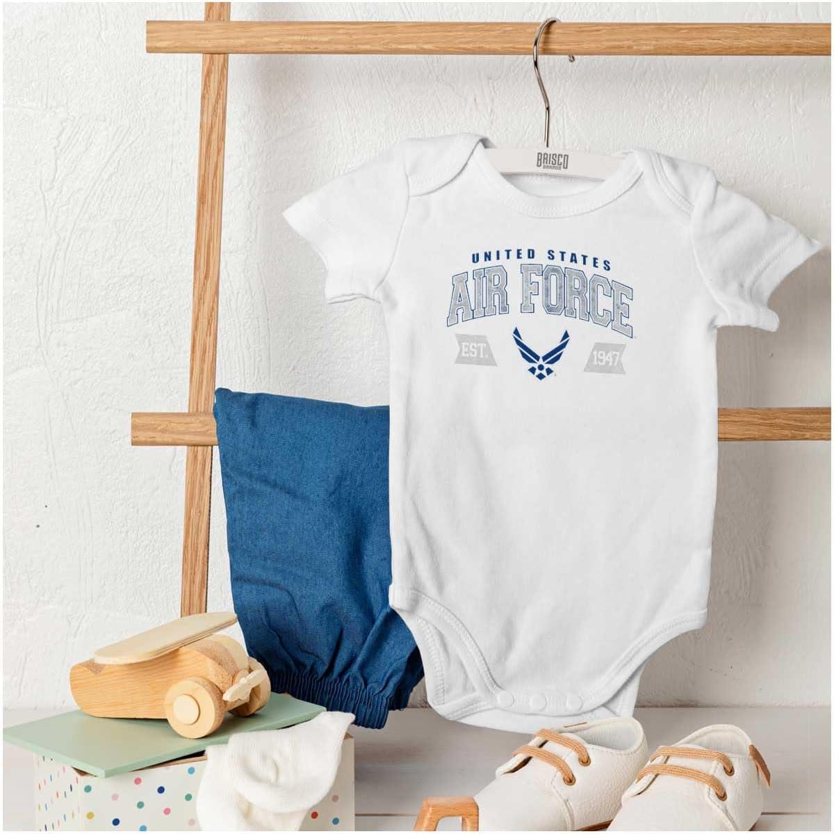 imageBrisco Brands US Air Force Wing Emblem Established Baby Romper Boys or GirlsWhite