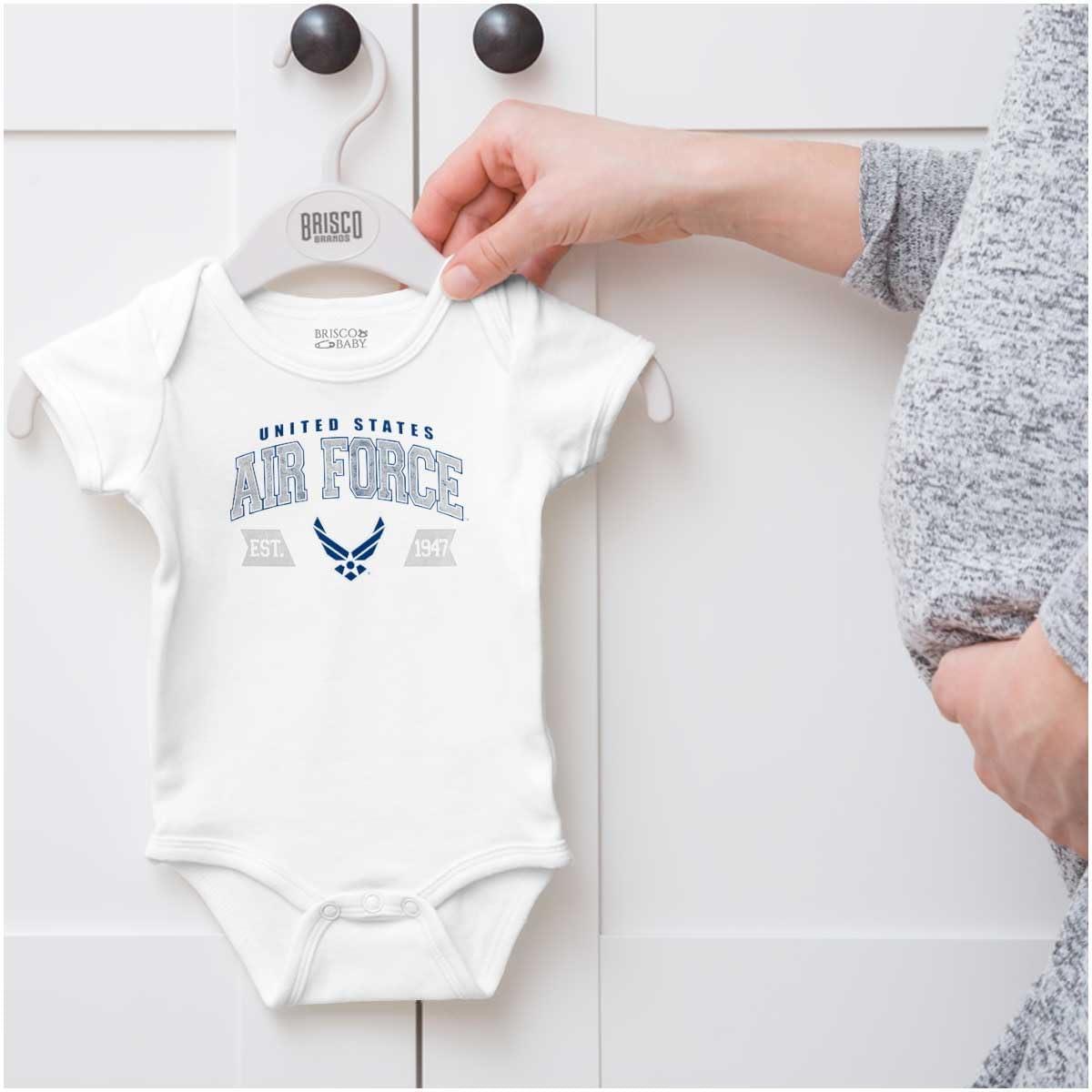 imageBrisco Brands US Air Force Wing Emblem Established Baby Romper Boys or GirlsWhite