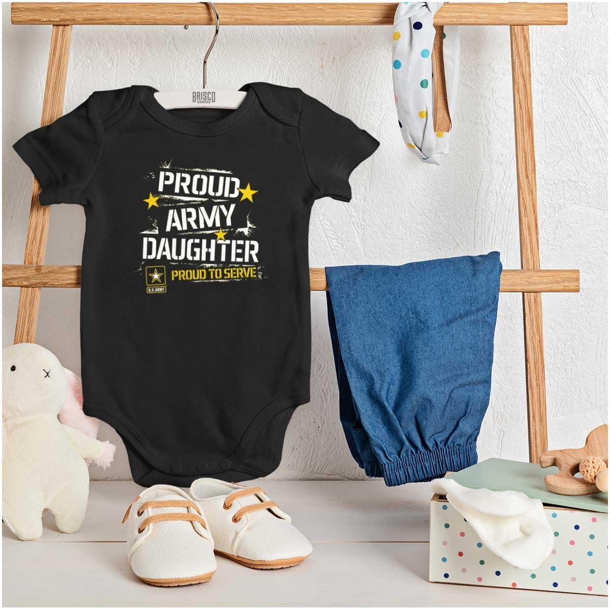 imageBrisco Brands US Army Proud Military Daughter Baby Bodysuit Jumper GirlsBlack