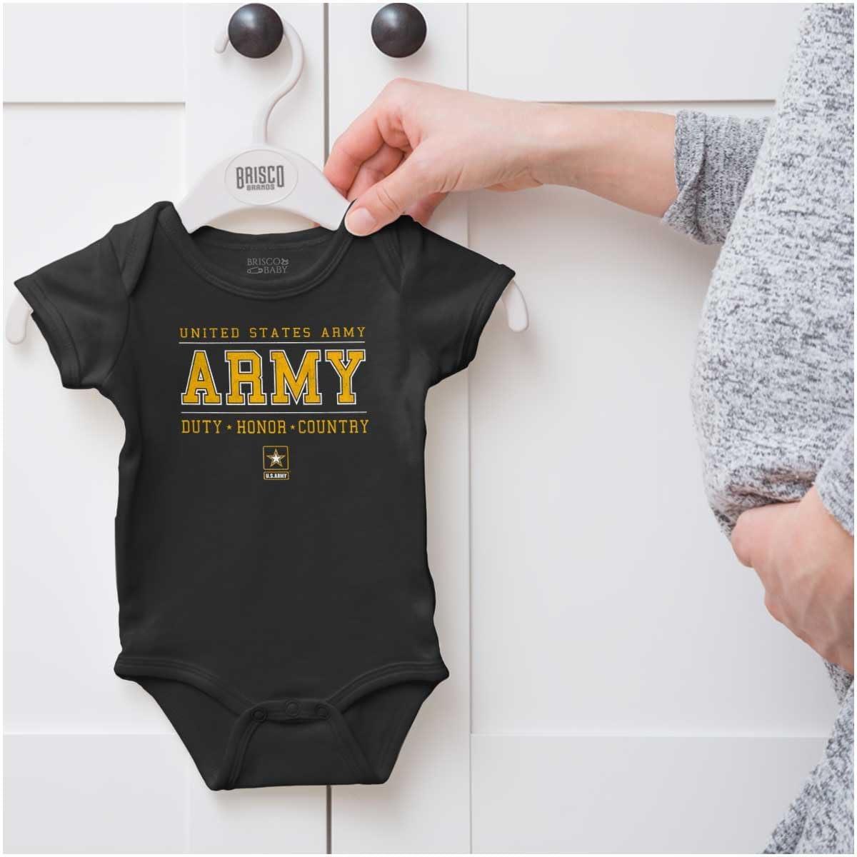 imageBrisco Brands US Army Soldiers Duty Honor USA Baby Romper Boys or GirlsBlack