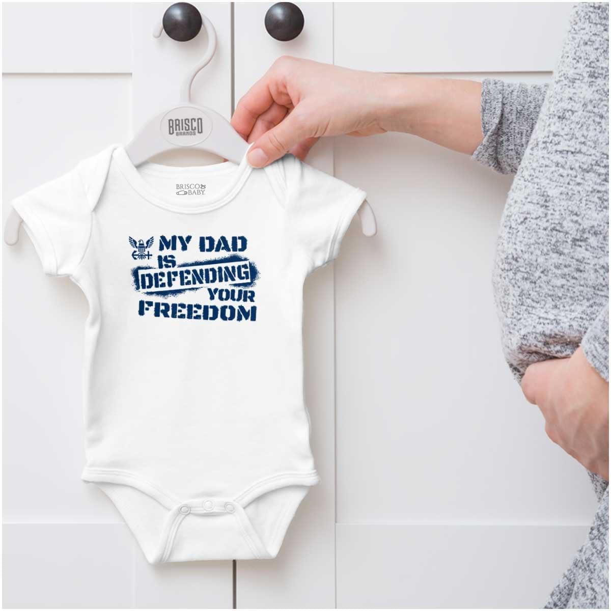 imageBrisco Brands US Navy Logo Dad Defending Freedom Baby Romper Boys or GirlsWhite