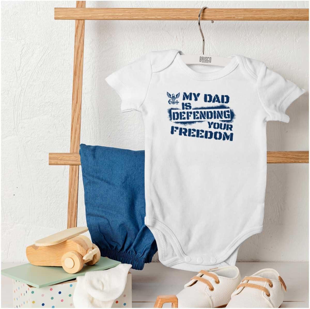 imageBrisco Brands US Navy Logo Dad Defending Freedom Baby Romper Boys or GirlsWhite