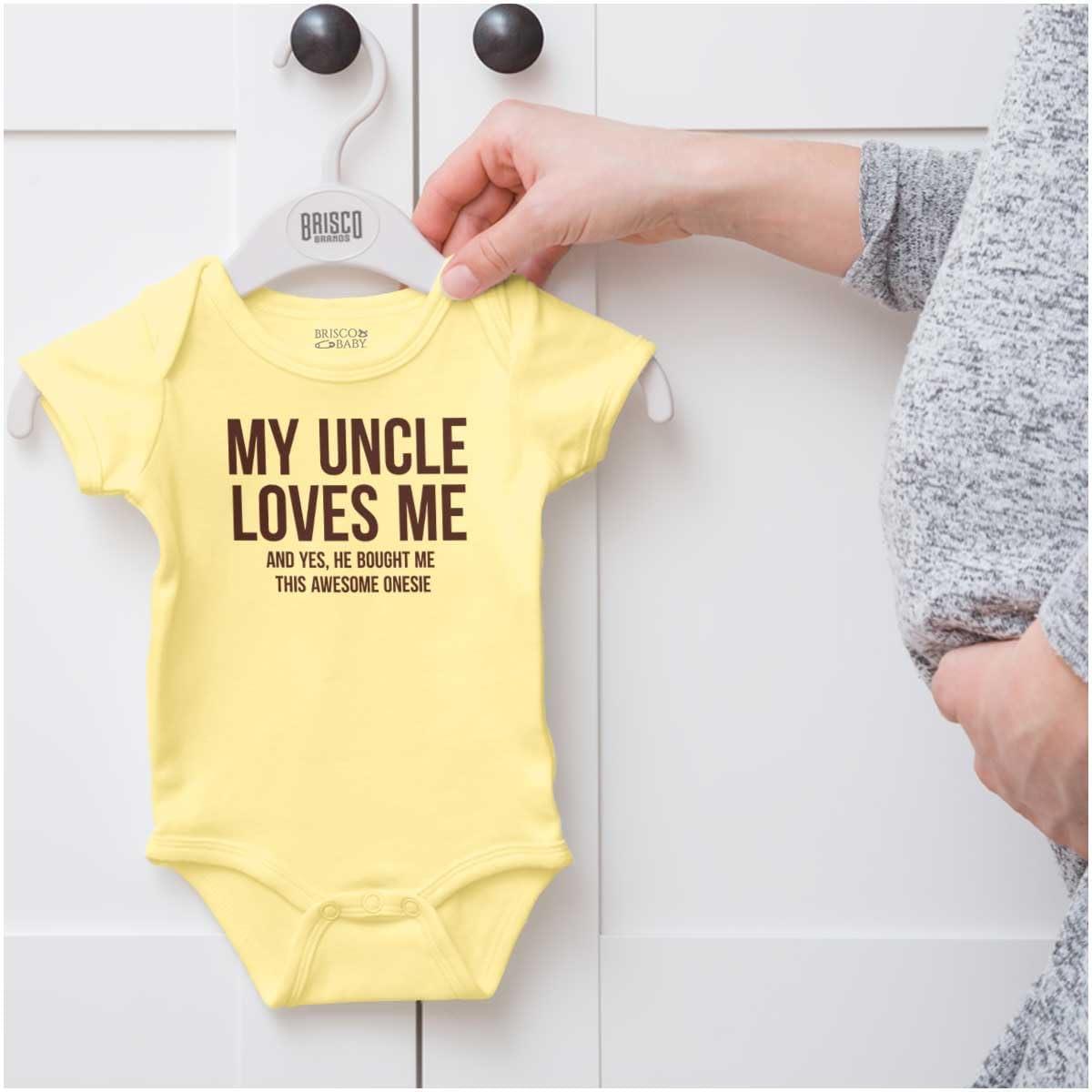 imageBrisco Brands Uncle Loves Me Bought This One Piece Baby Romper Boys or GirlsBanana