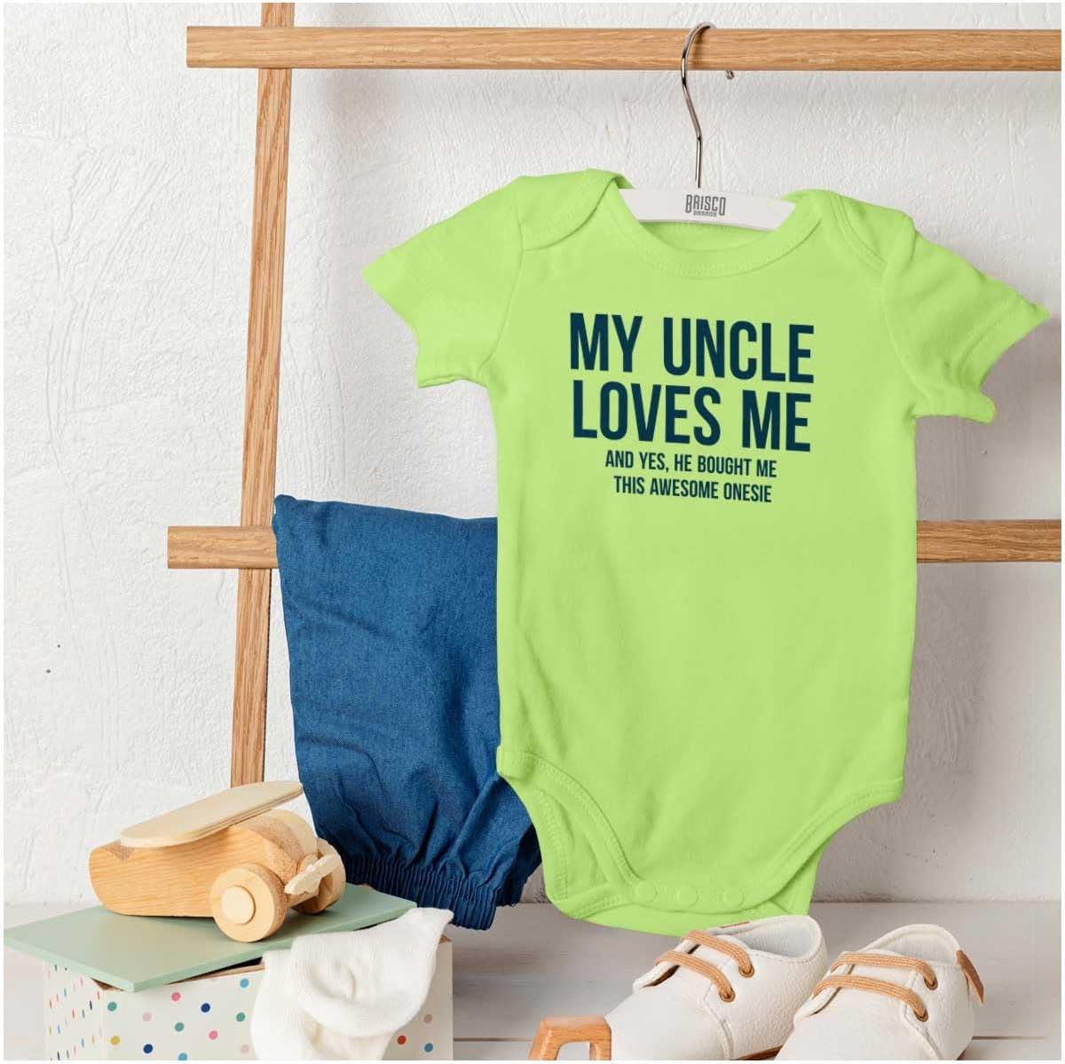 imageBrisco Brands Uncle Loves Me Bought This One Piece Baby Romper Boys or GirlsKey Lime