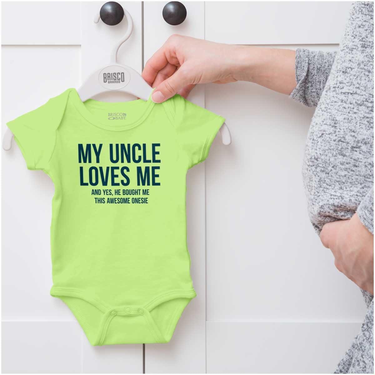 imageBrisco Brands Uncle Loves Me Bought This One Piece Baby Romper Boys or GirlsKey Lime